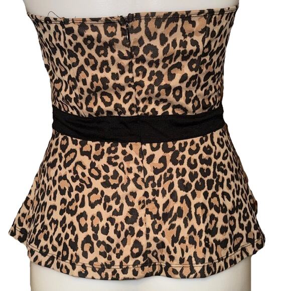 Vintage Y2K Leopard Print Studded Bustier Strapless Tube Top Retro Boho Goth MED - Picture 3 of 11